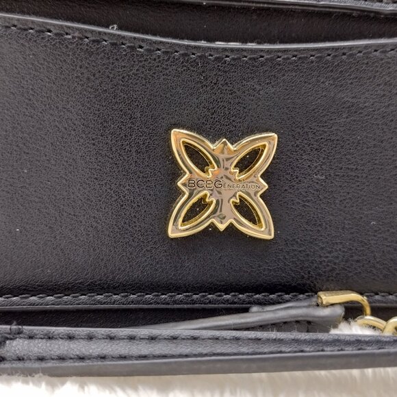 BCBGMAXAZRIA Black Sling / Mini Satchel/Crossbody Bag with Gold Clover Logo - Picture 3 of 8